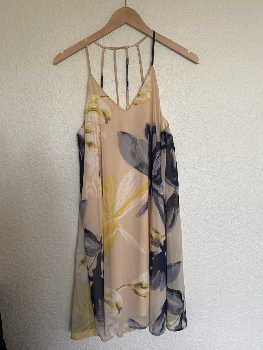 Beige Floral Strappy Dress with Yellow and Blue Accents L